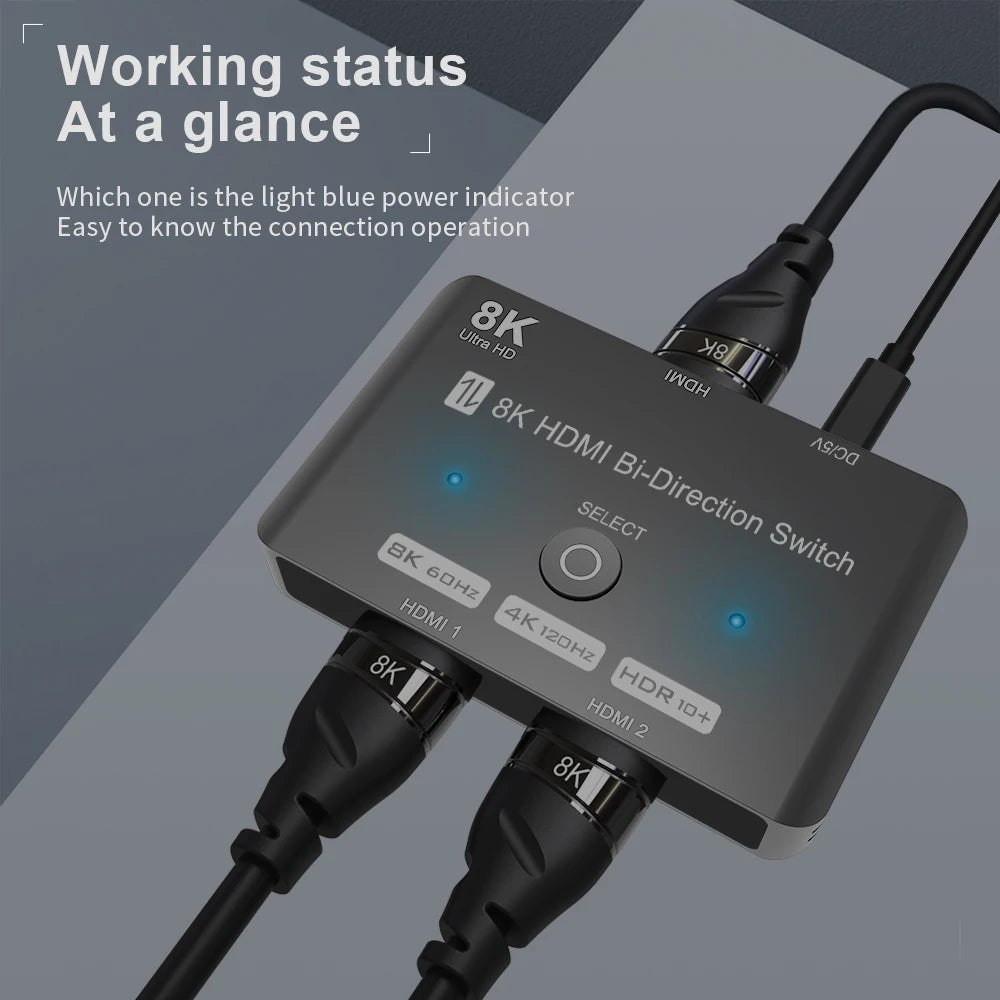 8K HDMI 2.1 Splitter Switch 2 in 1 out Hdmi Switcher 8K@60Hz 4K@120Hz For PS5 3080 HDMI-Compatible Monitor HDTV Xiaomi Xbox