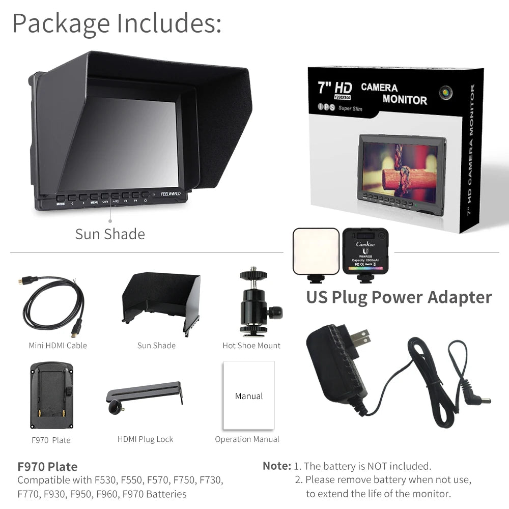 FEELWORLD FW759 7 Inch DSLR Camera Field Monitor 4K HDMI AV Input IPS HD 1280x800 LCD Display Video Assist Protable for Camera