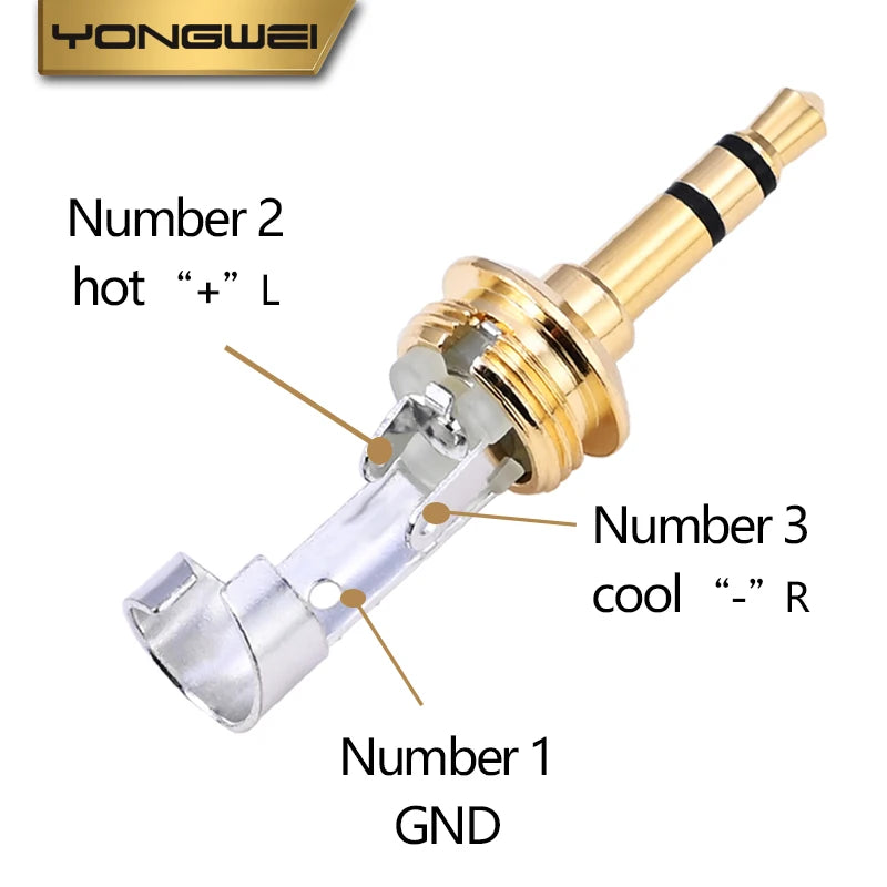 YONGWEI 3.5mm TRS gold plated audio plug 3.5 aux headphone car headset computer MP3 3-polos,  DIY welded female plug