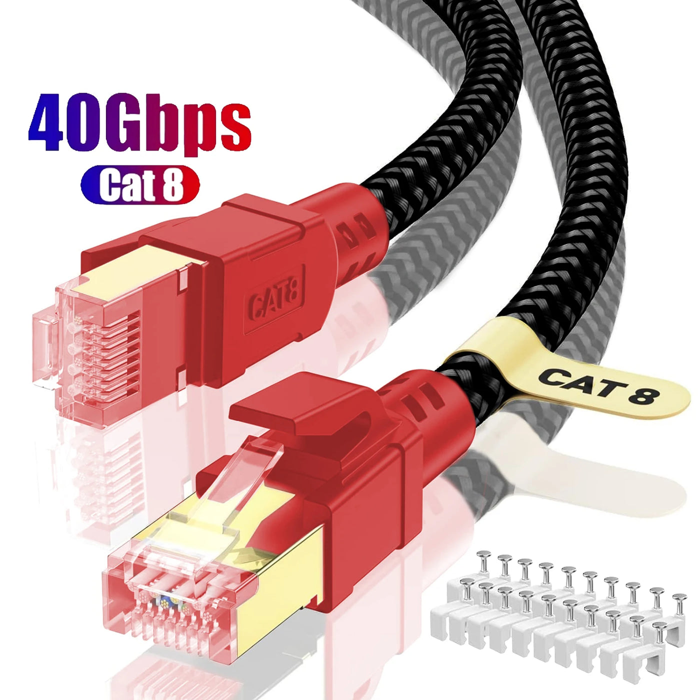 CYANMI Ethernet Cable CAT8 40Gbps Nylon Braided Network Lan Cord for PC Modem Laptop PS 5 Router RJ45 Flat Cat 8 Ethernet Cable