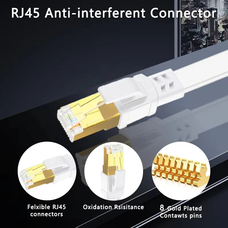 Ethernet Cable CAT8 Flat 40Gbps 2000MHz Rj45 Internet Network Cable Shielded Patch Cable Cat8 for PC Modem Laptop PS 5 Router
