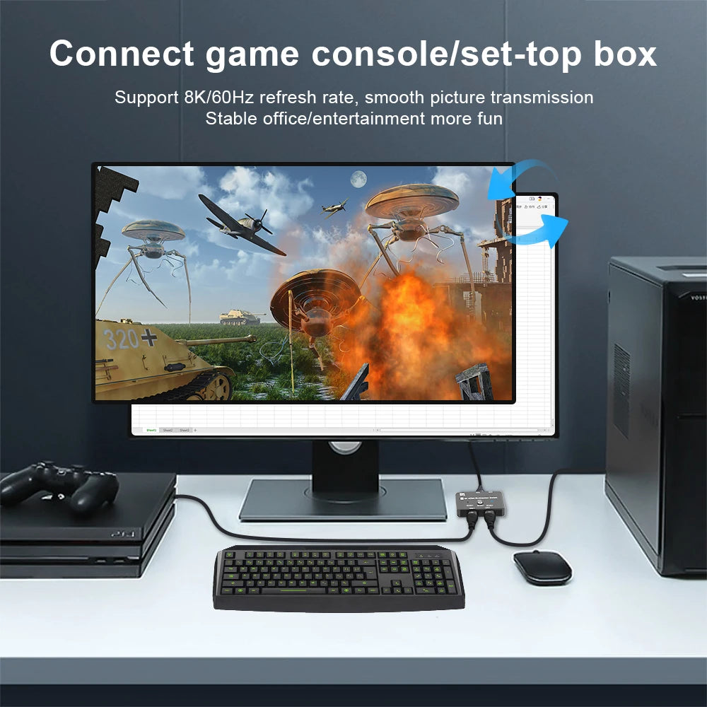 8K HDMI 2.1 Splitter Switch 2 in 1 out Hdmi Switcher 8K@60Hz 4K@120Hz For PS5 3080 HDMI-Compatible Monitor HDTV Xiaomi Xbox