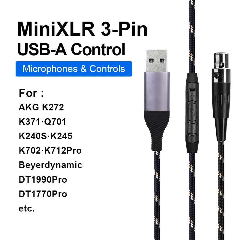 For AKG Q701 K240S K272 K371K701 DT1990Pro Replaceable TYPE-C USB-A Lightning to Mini XLR 3-Pin Desktop Computer Headphone Cable