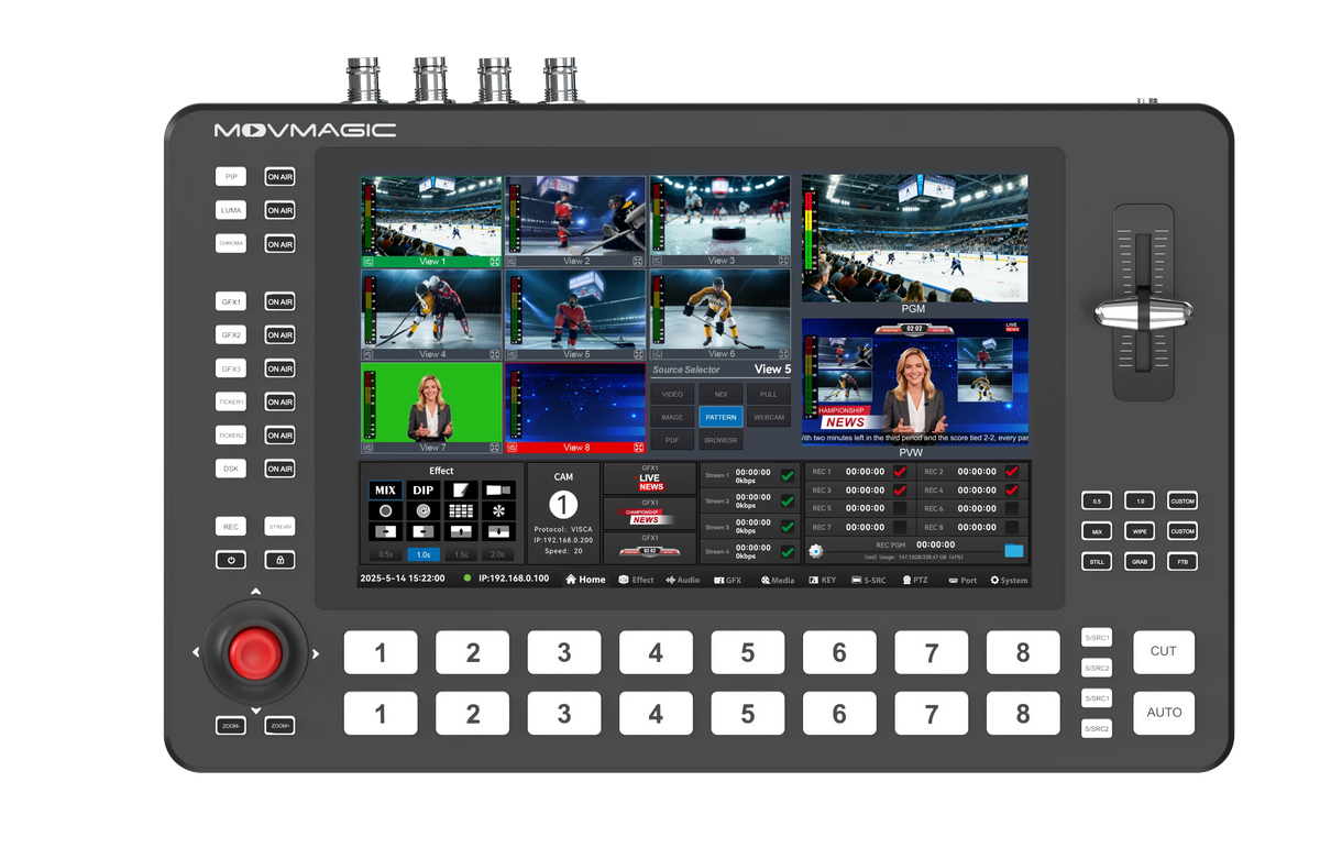 MOVMAGIC M8 4K  Professional 8CH Video Mixer 10.1" Touch Screen HDMI&3G-SDI/ NDI ISO Recording for Live Streaming Conference
