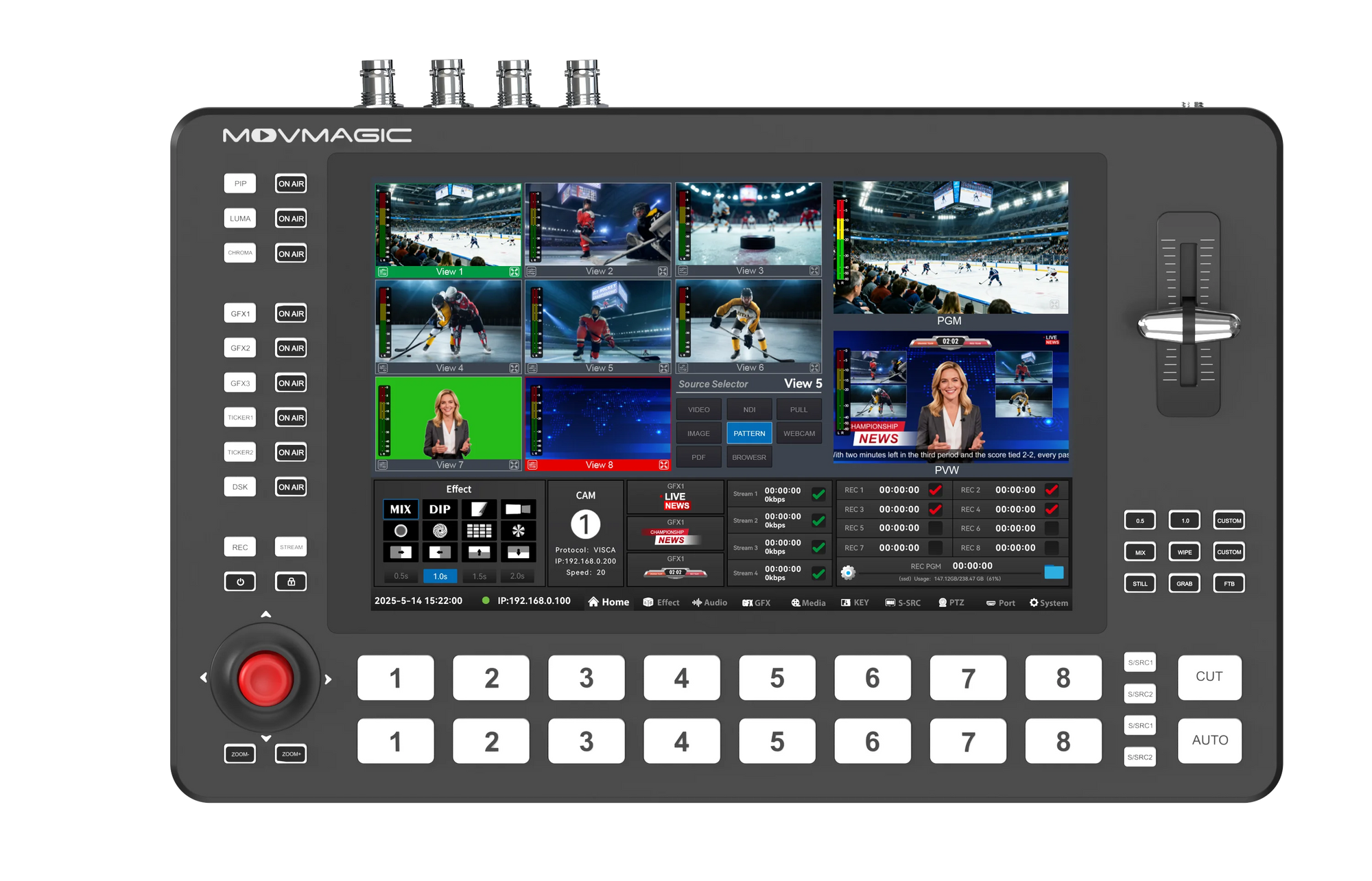 MOVMAGIC M8 4K  Professional 8CH Video Mixer 10.1" Touch Screen HDMI&3G-SDI/ NDI ISO Recording for Live Streaming Conference