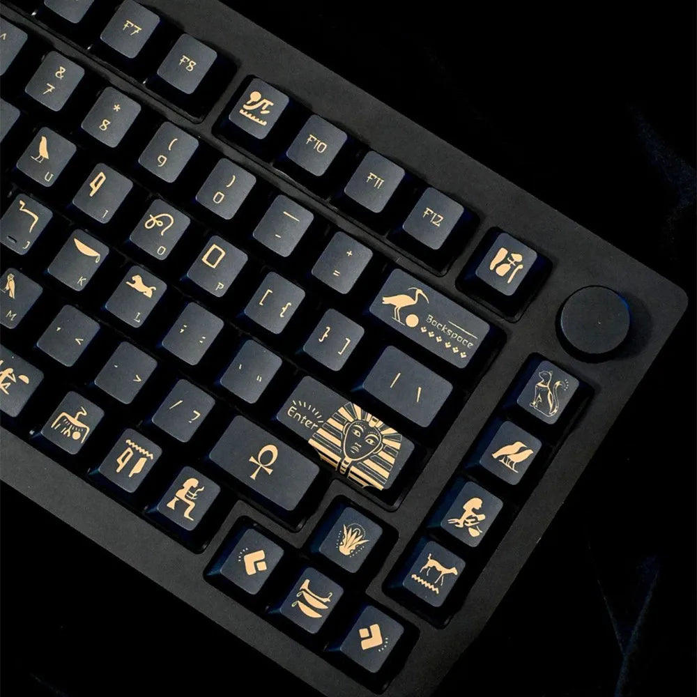 142 Keys Pharaoh Keycap PBT Material Cherry Profile Black Gold Color DYE Sublimation ANSI Layout For Mechanical Gaming Keyboard