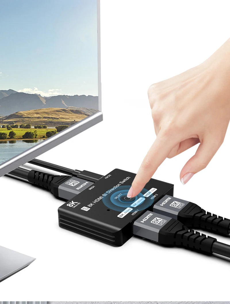 8K HDMI Bi Direction Switch 8K/60Hz HDMI Switcher 2.1 Converter 2 in 1 Out/1 In 2 Out Computer Screen Cutter