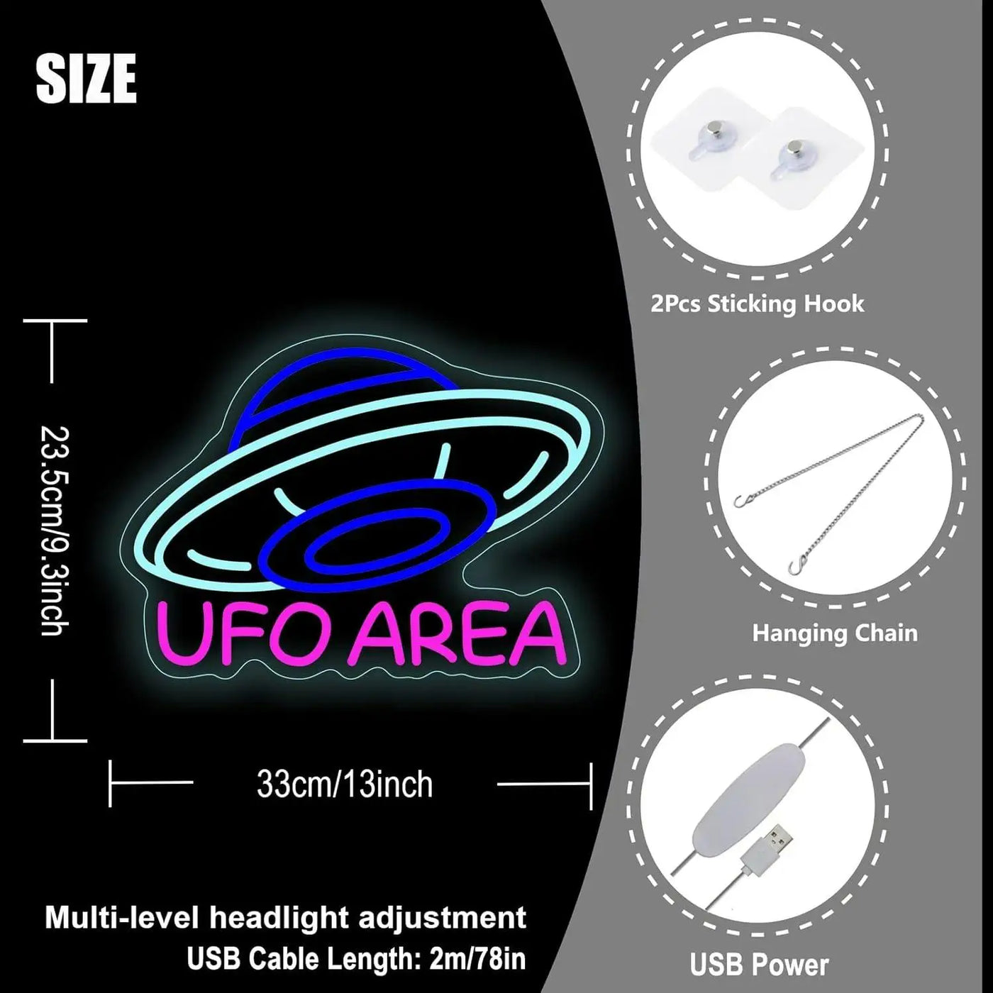 UFO AREA Neon Sign Alien Spaceship USB Dimmable LED Neon Lights for Gaming Room Bedroom Bar Party Man Cave Decor Night Lights