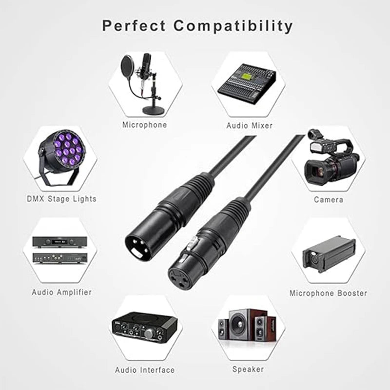 6.5ft 3Pin XLR to XLR Cable X LR Male to X LR Female Microphone Cable for DMX Lighting Speaker Podcast Audio Mixer DMX Effector