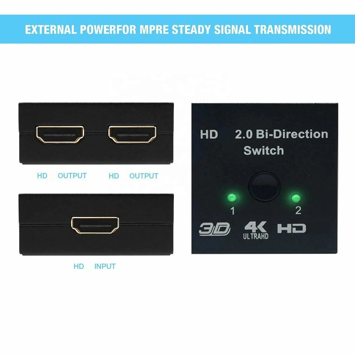 HDMI-compatible Switch 2 Ports 4K 120Hz 2 In 1 Out/1 in 2 Out Video Splitter for Laptop PC Xbox TV Box to Monitor TV Projector