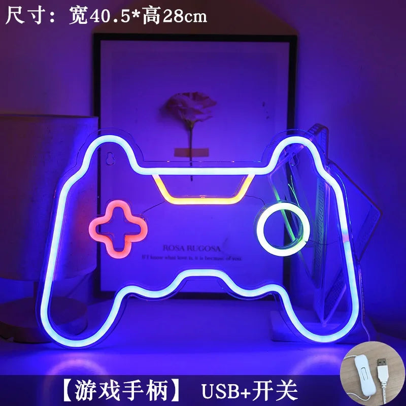 Game Neon Night Light Signs for Wall Playstation Decor Button Keyboard Gamer Led Lights Gaming Gifts Ideas for Teen Boys Bedroom