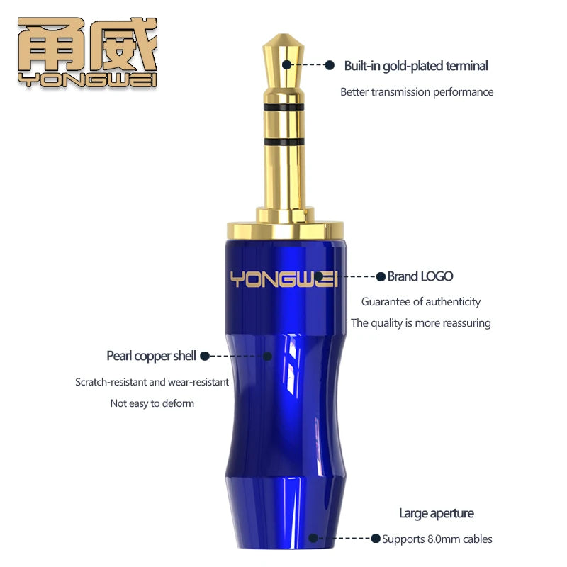 YONGWEI gold-plated 3.5mm audio plug stereo AUX car audio system computer head-mounted headset audio cable repair welding head