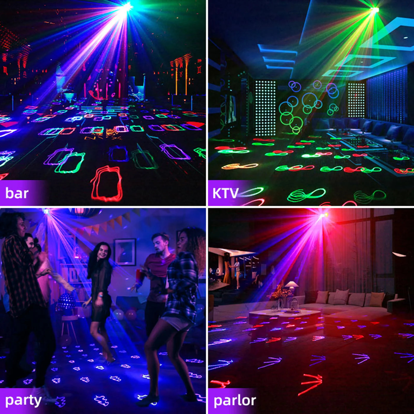 6-in-1 Stage Laser Light, Disco Party LED UV Lighting System with Remote Control & Sound Activated for Club Bar DJ KTV