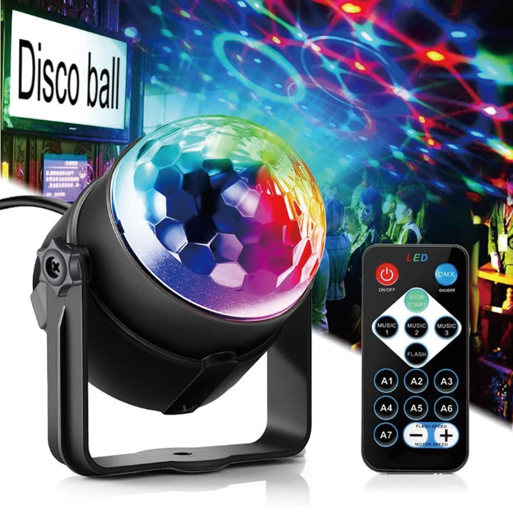 LED Disco Ball Party Light with Remote, Sound Activated RGB Strobe Lamp, 7 Modes Rotating DJ Light for Home, Bar, KTV, Birthday,