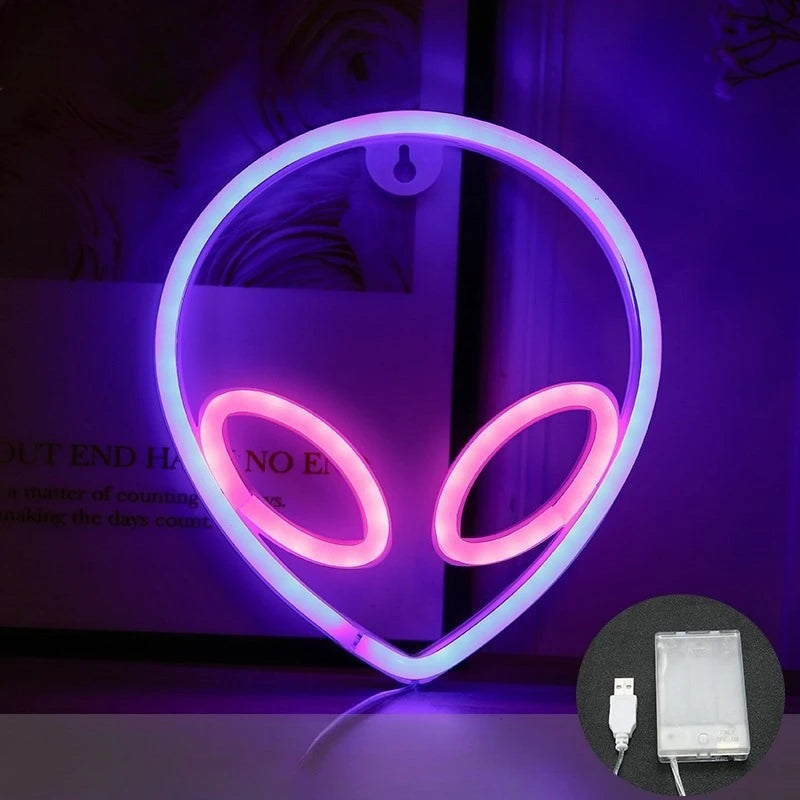 Alien Neon Sign Kids Room Decor USB Powered Led Light for Tiki Bar Gaming Room Party Bedroom Decorations Gift Art Wall Lights