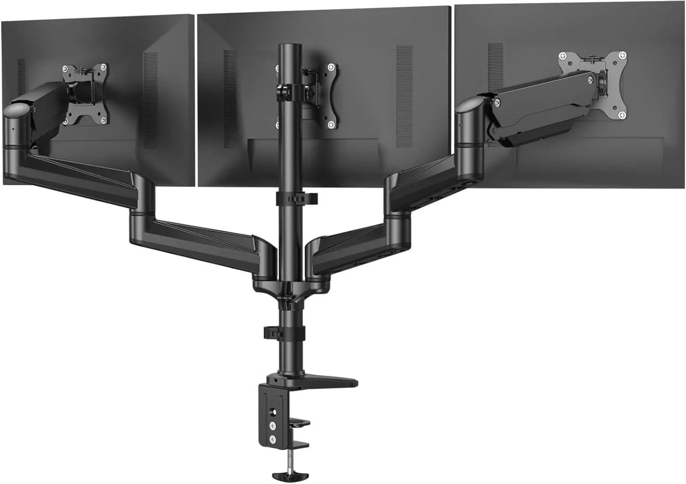 Triple Monitor Mount for 17-32 Inch Screens, Adjustable Gaming Stand with Swivel, Tilt, Rotation, Clamp & Grommet Kit