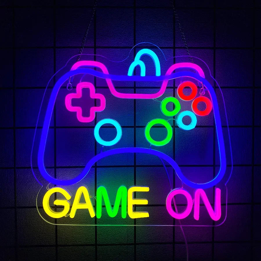 Neon Sign for Home Decor for Room Decoration Bedroom Accessories Game on LED Gamer Wall Teen Gaming Aesthetic Light Stuff Living