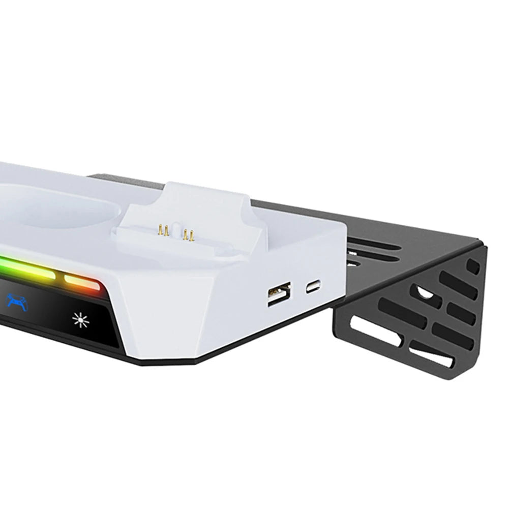 Wall Mount Kit with Charging Station RGB Light Wall Bracket W/ Headset Holder Wall Stand for PS5/PS5 Slim Disc & Digital Console