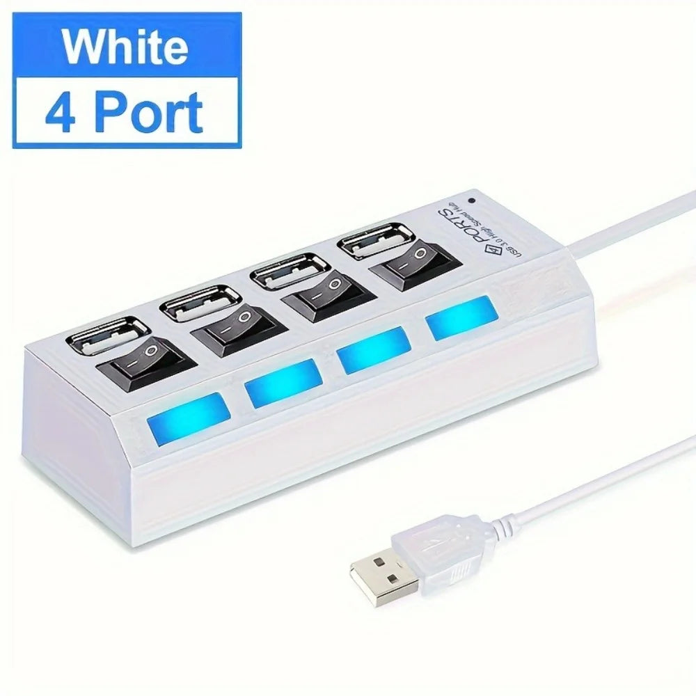 4/7 Port USB 2.0 Hub High Speed Multi Splitter Adapter Expander with LED Lamp Switch for PC Laptop Computer Extender