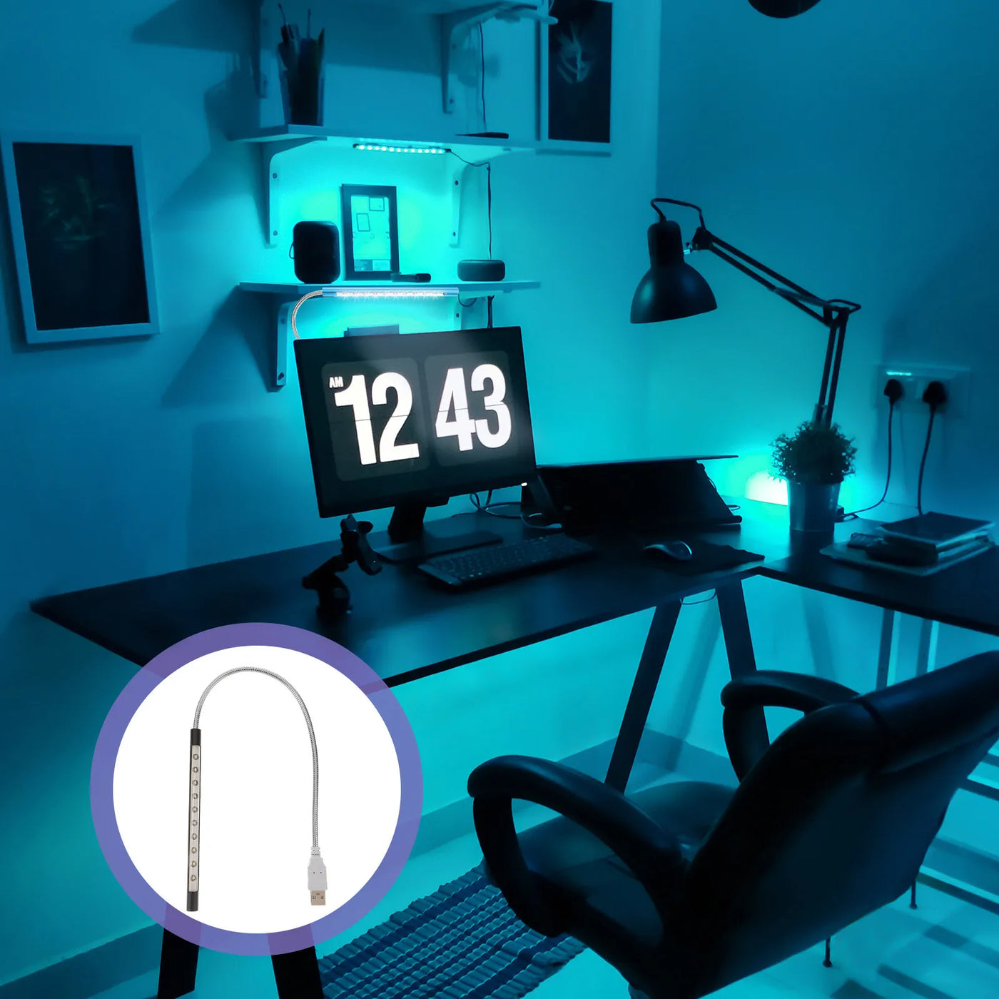 2Pcs USB Desk Light 10-LED Powerful Brightness Night Lamp Flexible Adjustable Keyboard Light Portable Computer Lamp for Office