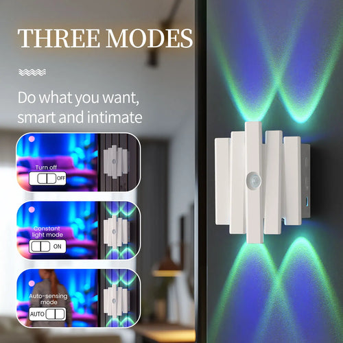 4 Heads LED Night Light with Motion Sensor RGB Gradient Wall Lamp Rechargeable Ambient Light Dimmable Magnetic Indoor Lights