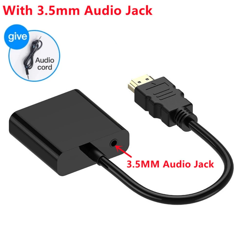 1080P HDMI-compatible to VGA Adapter Cable With 3.5mm Audio Jack USB Power Port Converter For PC Laptop PS4/3 Projector TV Box