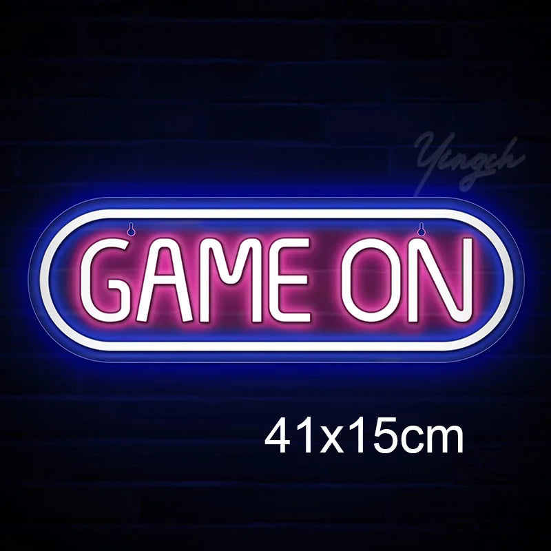 Game On Neon Sign LED Letter Gaming Keyboard Neon Decoration Lamp Dimmerable USB Plug for Game Room Bar Pubs Party Gift