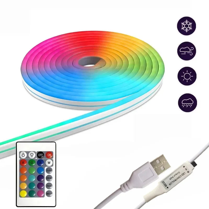 Bluetooth RGB Neon LED Strip Lights Waterproof Christmas Flexible Rope Lights USB APP/Remote Control for Gaming Room Decorations