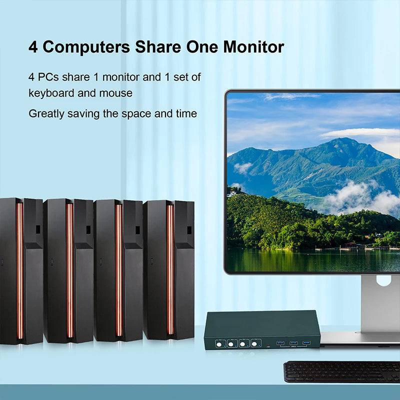 4 Port KVM Switch USB HDMI Switcher 4Kx2K@60Hz for 4 Computers Sharing 1 HD Monitor and 3 USB Devices Keyboard Mouse Printer