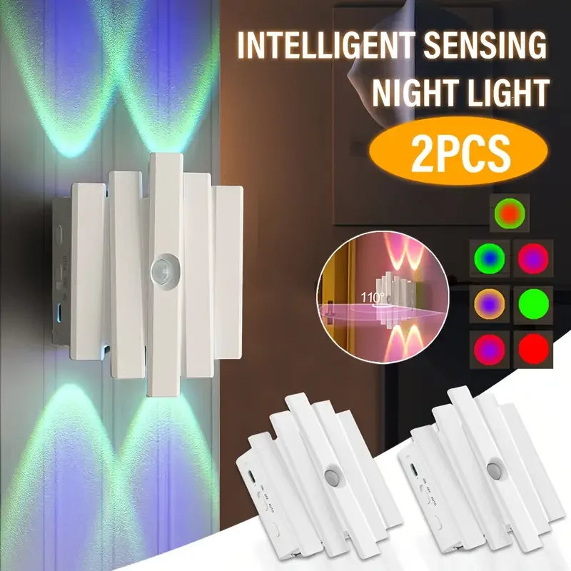 4 Heads LED Night Light with Motion Sensor RGB Gradient Wall Lamp Rechargeable Ambient Light Dimmable Magnetic Indoor Lights