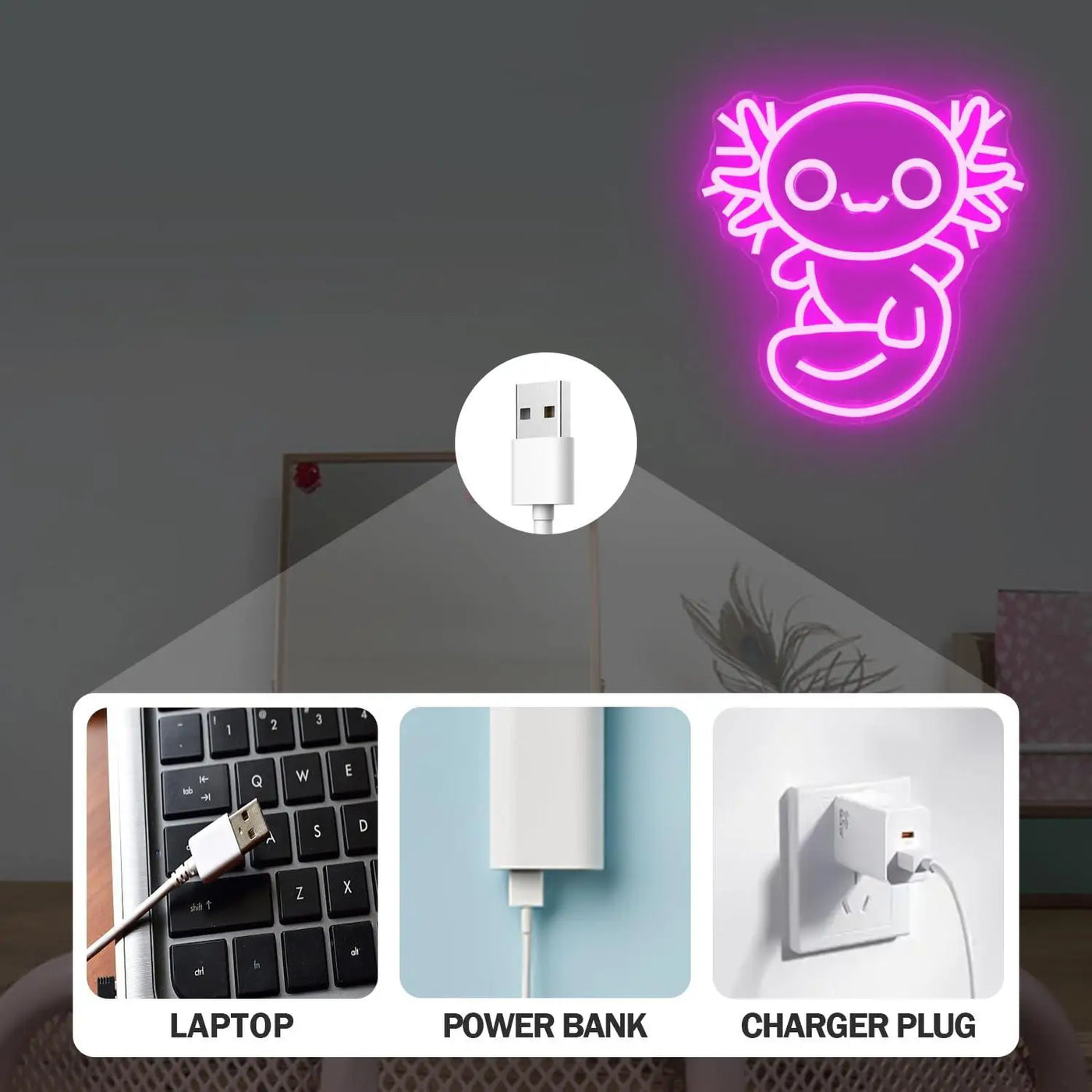 Axolotl Neon Sign Cute Animal USB Powered LED Dimmable Neon Lights for Kids Room Bedroom Gaming Room Decoration Birthday Gifts