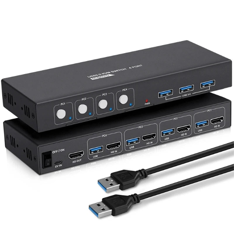 4 Port KVM Switch USB HDMI Switcher 4Kx2K@60Hz for 4 Computers Sharing 1 HD Monitor and 3 USB Devices Keyboard Mouse Printer