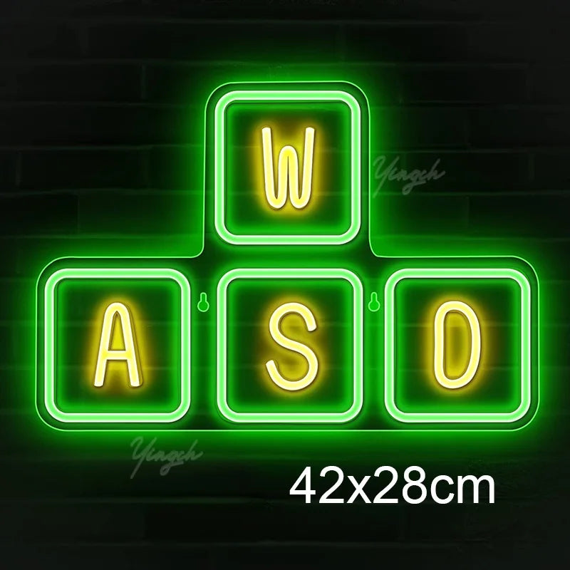 Game On Neon Sign LED Letter Gaming Keyboard Neon Decoration Lamp Dimmerable USB Plug for Game Room Bar Pubs Party Gift