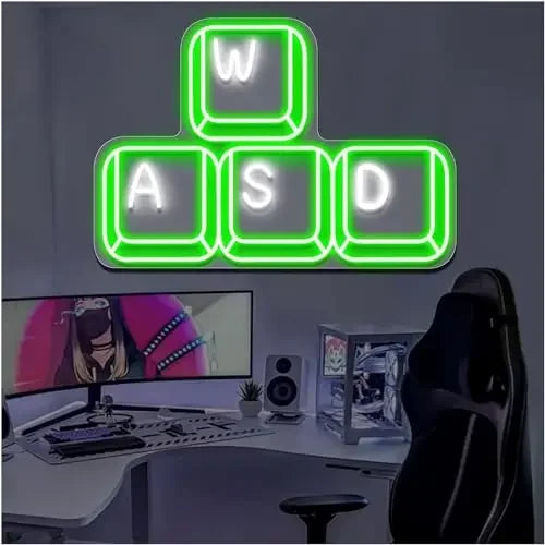 WASD Keyboard Keys USB Neon Sign Dimmable LED Neon Light for Gamer Bedroom Game Room Man Cave PC Desk Decor Teen Birthday Gifts