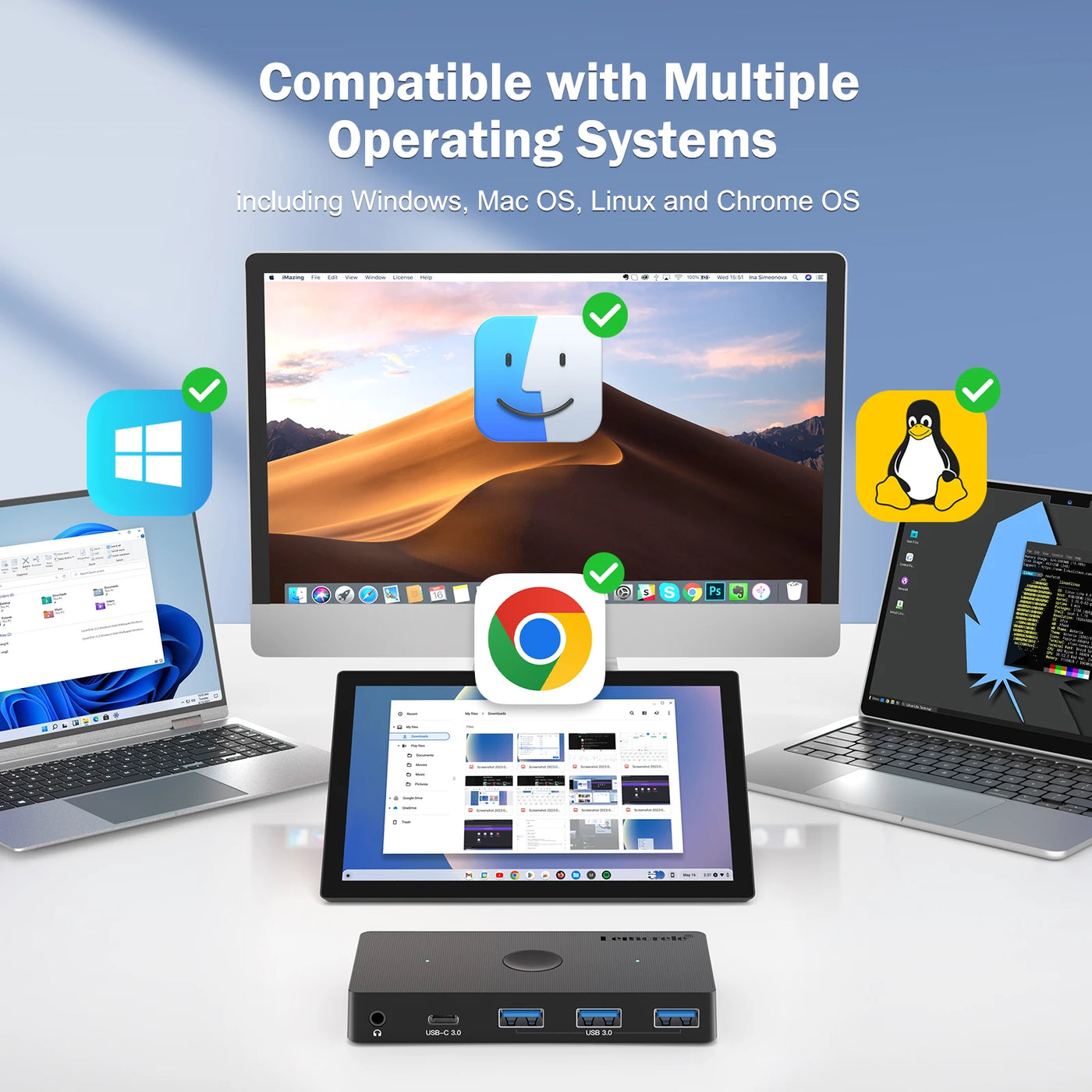 Lemorele USB Switch Adapter USB 3.0 Switcher 2 In put 5 Output USB Switch Printer Sharer For Laptop Computer Keyboard Switcher