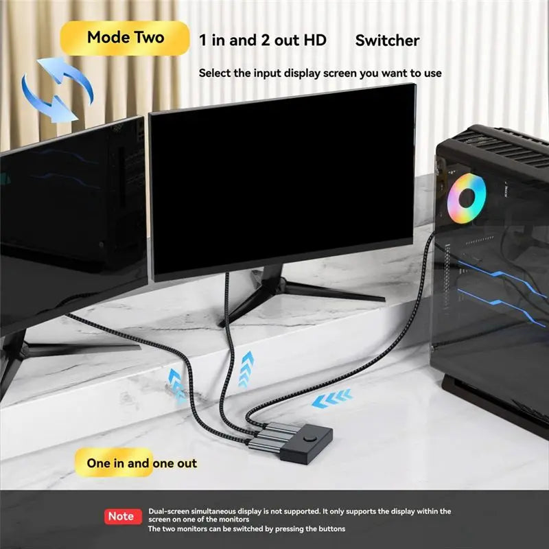 ABDE--Compatible Switcher For PS5 8K 60Hz Bi-Directional HD Splitter 1X2/2X1 HD Switching Functionality