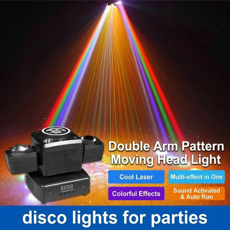 50W Double Head Pattern Moving Head Light LED Strobe Laser DMX512 Sound Activated Stage Lighting DJ Bar KTV Party Wedding Disco