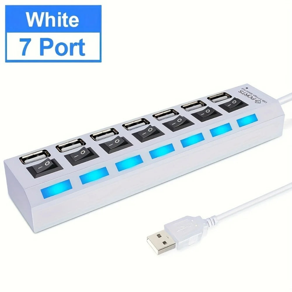 4/7 Port USB 2.0 Hub High Speed Multi Splitter Adapter Expander with LED Lamp Switch for PC Laptop Computer Extender