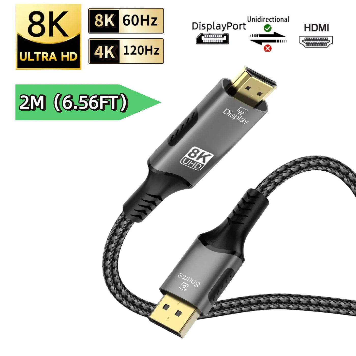 8K@60Hz DisplayPort to HDMI Adapter 4K@120Hz 2K@240Hz DP 1.4 Computer to HDMI 2.0 Screen DP to HDMI Extension Cable for Dell HP