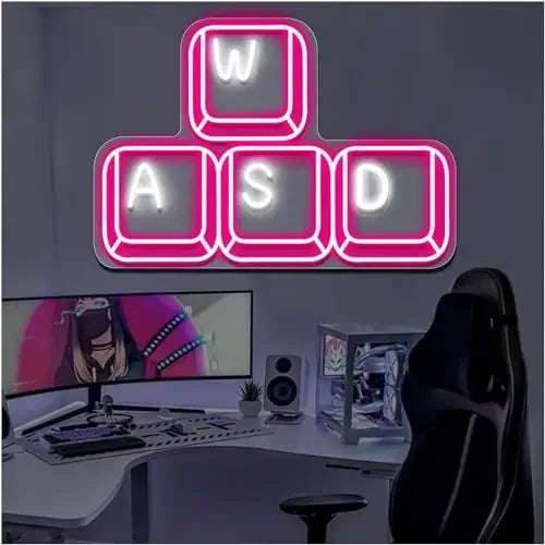 WASD Keyboard Keys USB Neon Sign Dimmable LED Neon Light for Gamer Bedroom Game Room Man Cave PC Desk Decor Teen Birthday Gifts