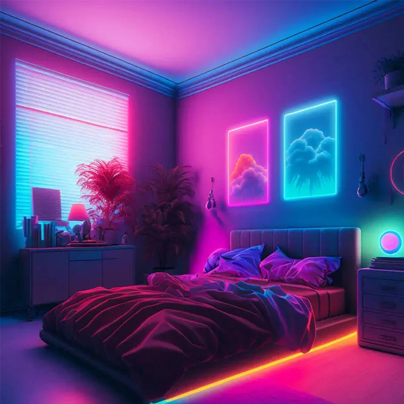 LED Strip with Remote & App, RGB+IC Neon Strip Lights, Flexible Light for Gaming Room, Bedroom Decor Lights, Vibrant Neon Light,