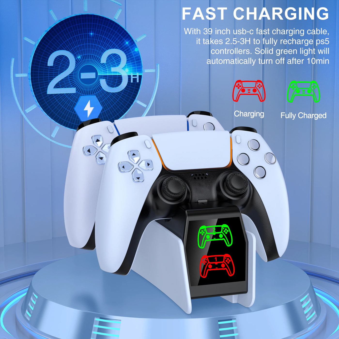 DinoFire for PS5 Type-C Charging Station RGB Dual Charging Dock Charger Stand DualSense Wireless Game controller