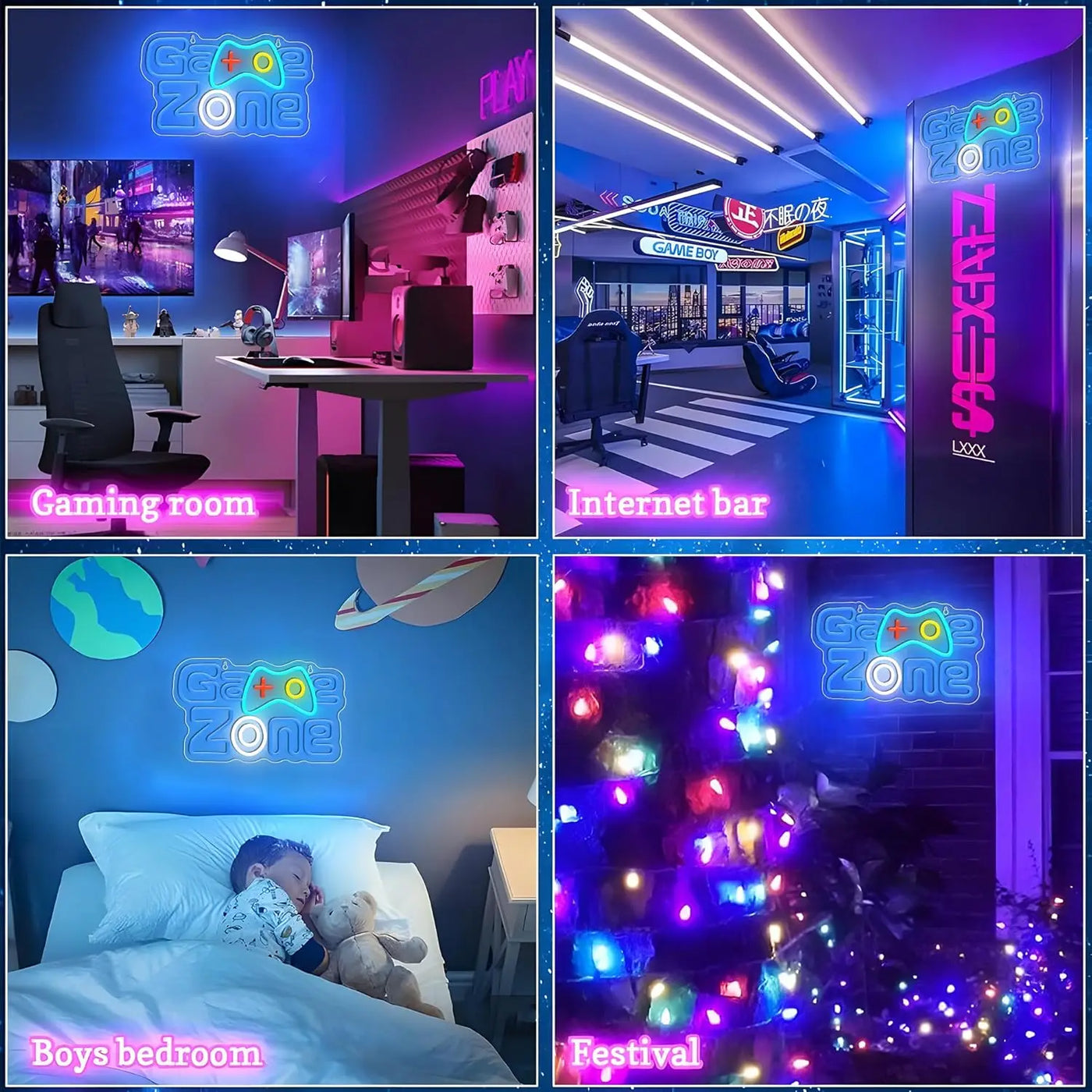 Game Zone Neon Sign Room Decor Art Wall Light USB LED Neon Light for Gaming Room Club Bar Aesthetic Bedroom Decoration Gift