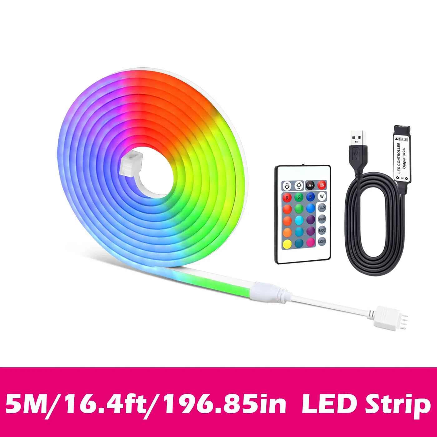 5V USB RGB Neon Rope Lights Flexible LED Strip Remote Control for Gaming Room Decor Lighting