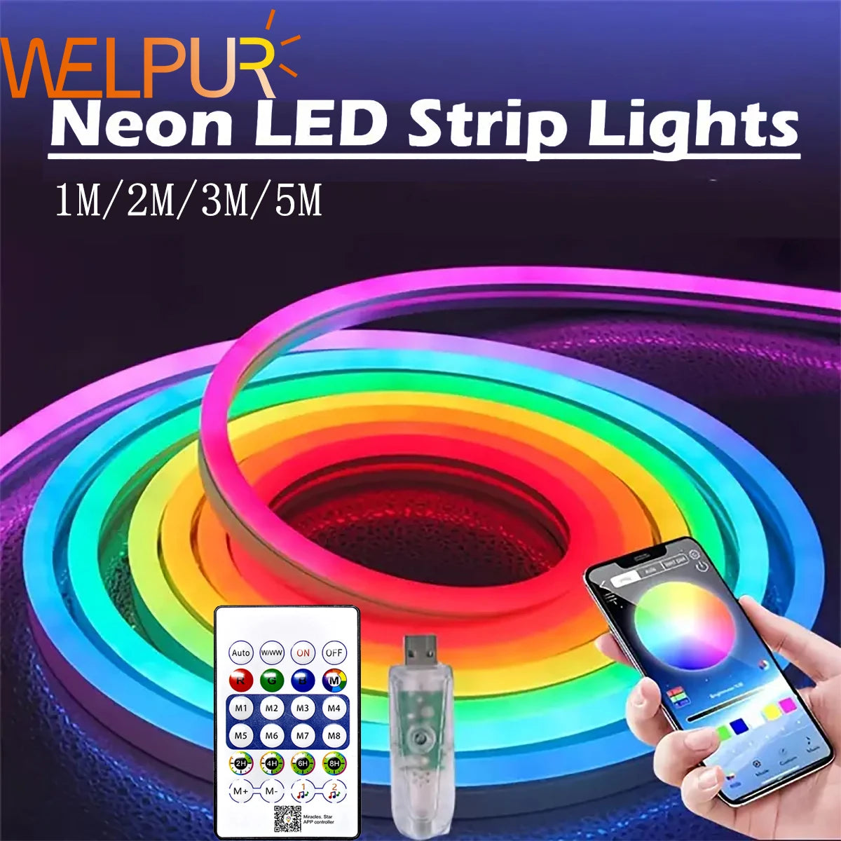 RGBIC LED Neon Strip Lights USB-Powered With Remote Control DIY Smart Neon Flex LED Lights for Bedroom Gaming Room Decoration