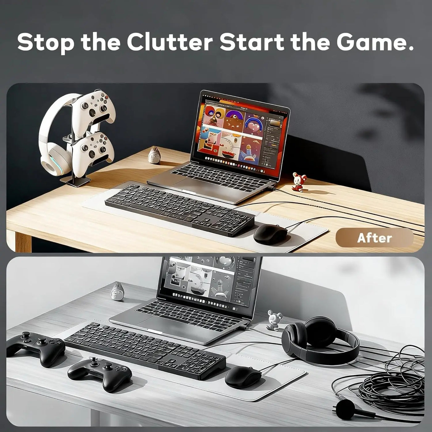 Aluminum Under Desk Clamp Headset and Controller Stand - 2 in 1 Gaming Organizer for PC, PS5, Xbox
