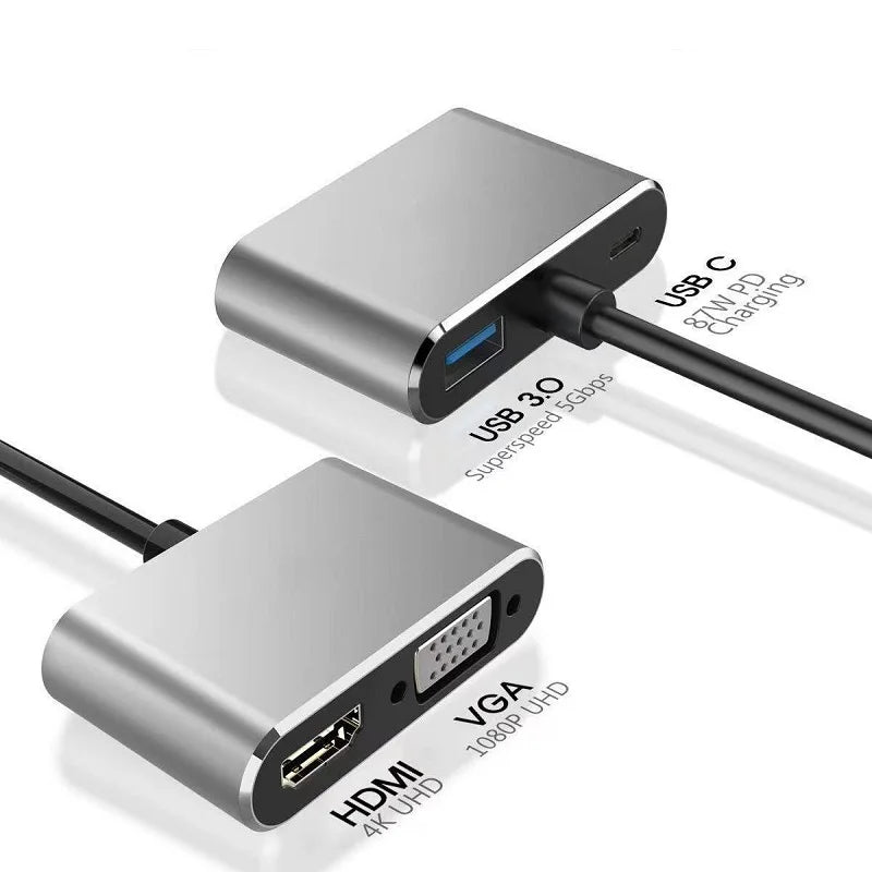 4 in 1 USB C Hub Docking Station Type C to 4K HDMI HDTV VGA USB 3.0 PD Fast Charge Splitter for MacBook Notebook Laptop Computer