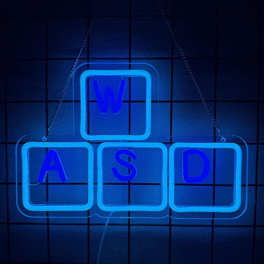 Neon Sign Of Keyboard, Led Sign Of Wasd Key Cap, Used For Decor Of Walls, Bedrooms And Game Rooms-Cool Wasd Key Game Lights.