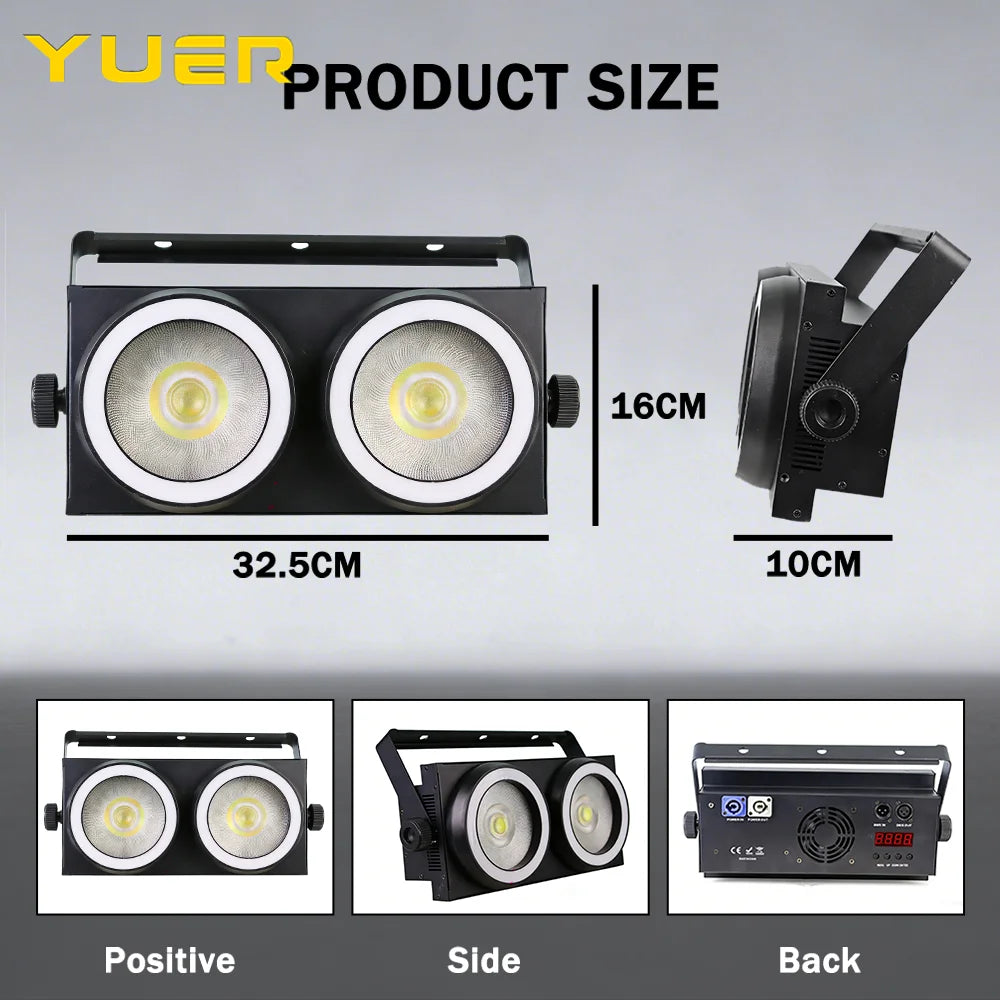 2x100w COB Cool /Warm white Audience Light with ring flash effect Flicker free PWM strobe DMX Sound control for DJ Disco bar