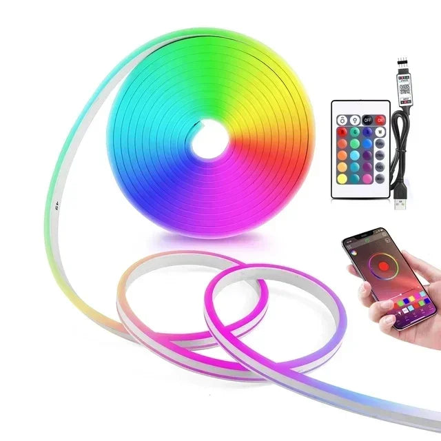 Bluetooth RGB Neon LED Strip Lights Waterproof Christmas Flexible Rope Lights USB APP/Remote Control for Gaming Room Decorations